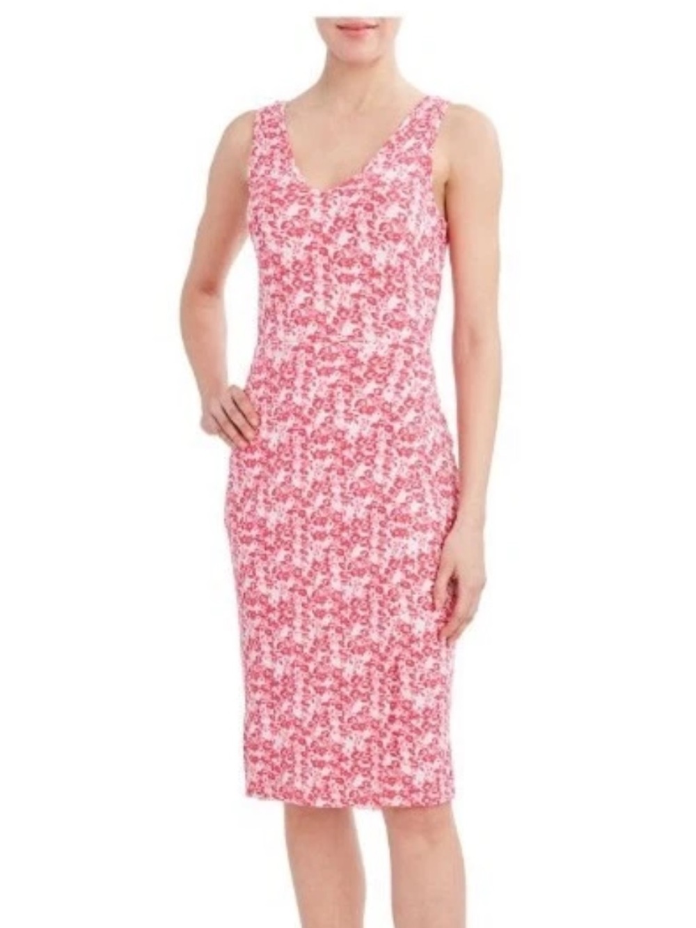 BCBG Paris Pink Floral Midi Sheath Dress Sz S
